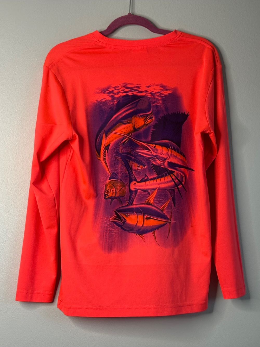Spicy Tuna Neon Coral Long Sleeve Fishing Graphic Tee Sun Rash Guard
